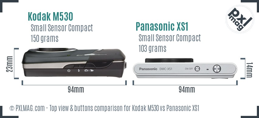 Kodak M530 vs Panasonic XS1 top view buttons comparison