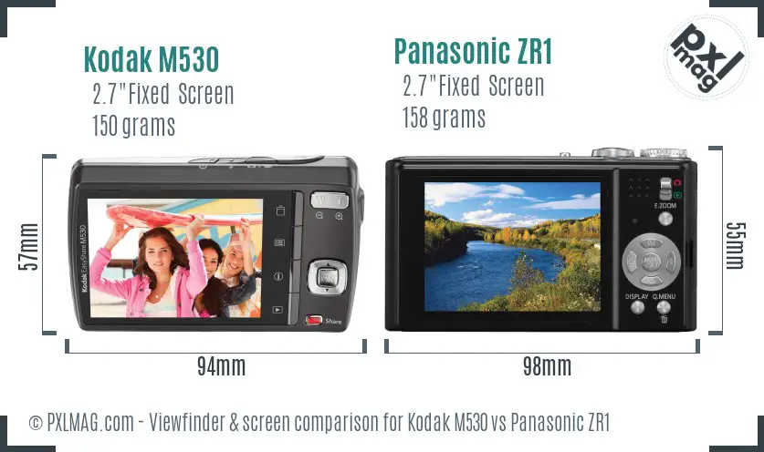 Kodak M530 vs Panasonic ZR1 Screen and Viewfinder comparison