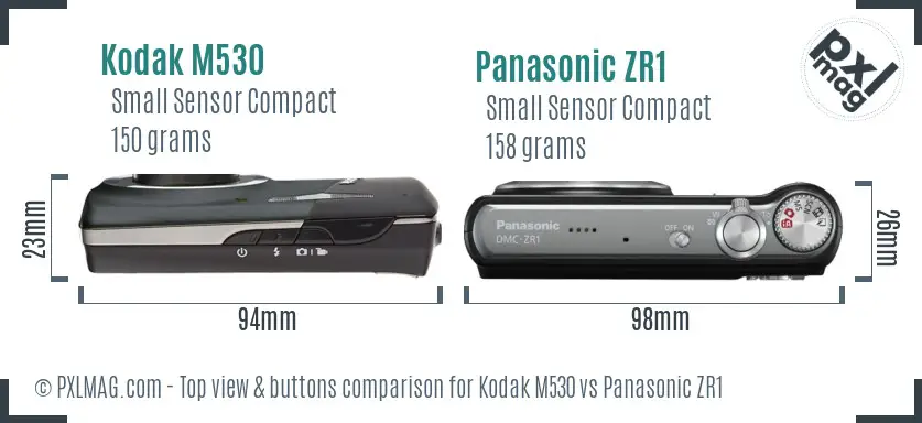 Kodak M530 vs Panasonic ZR1 top view buttons comparison