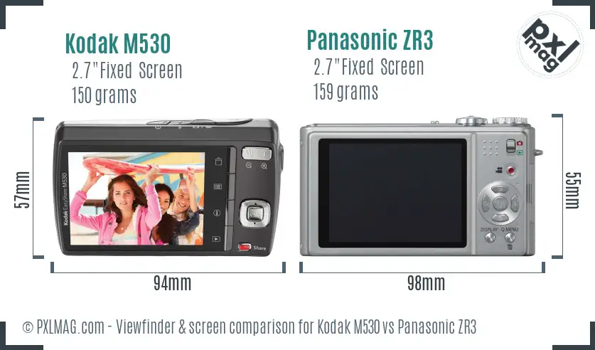 Kodak M530 vs Panasonic ZR3 Screen and Viewfinder comparison