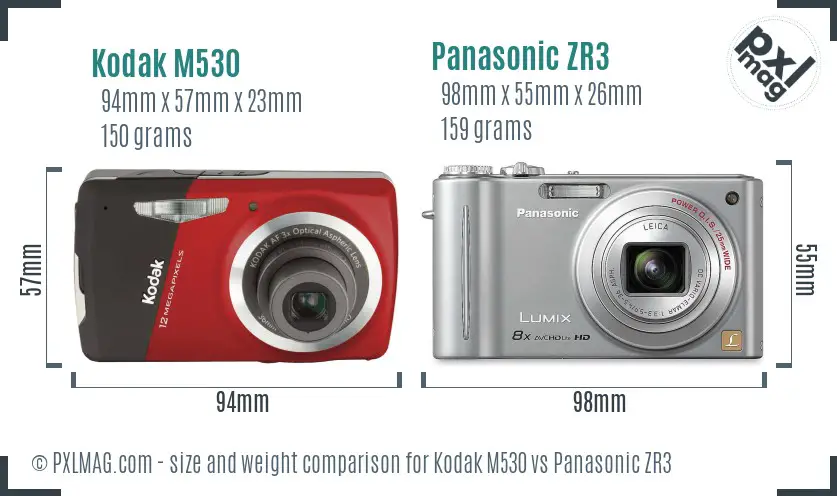 Kodak M530 vs Panasonic ZR3 size comparison