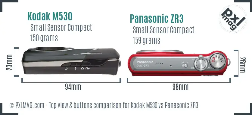 Kodak M530 vs Panasonic ZR3 top view buttons comparison