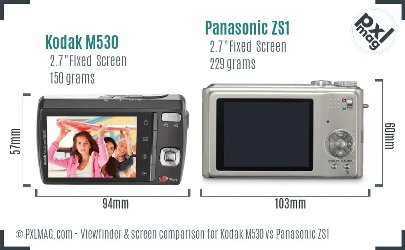 Kodak M530 vs Panasonic ZS1 Screen and Viewfinder comparison