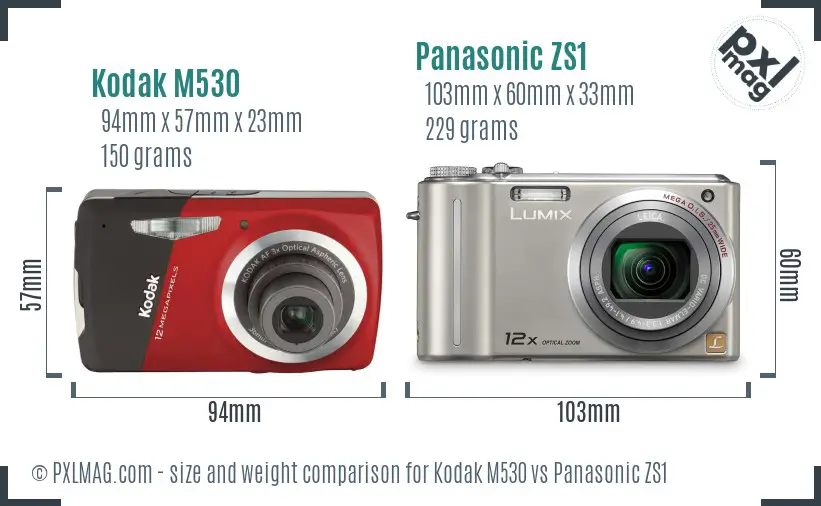 Kodak M530 vs Panasonic ZS1 size comparison