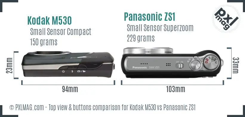 Kodak M530 vs Panasonic ZS1 top view buttons comparison