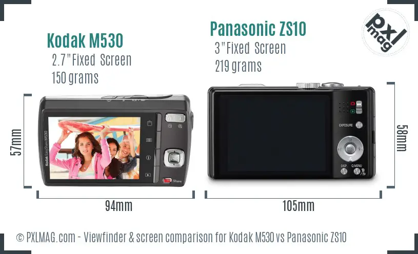 Kodak M530 vs Panasonic ZS10 Screen and Viewfinder comparison