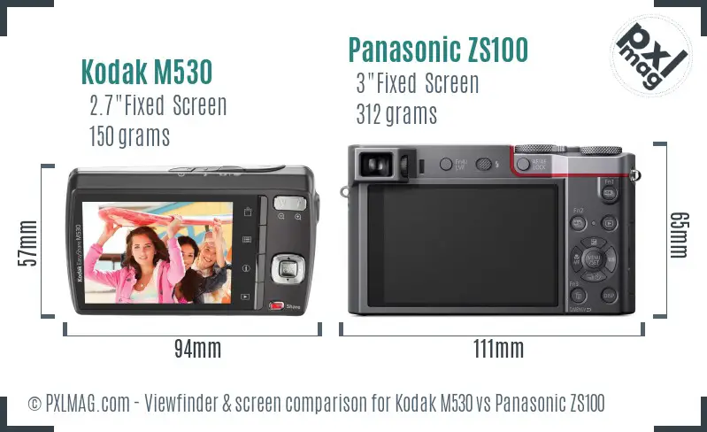 Kodak M530 vs Panasonic ZS100 Screen and Viewfinder comparison
