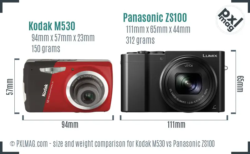 Kodak M530 vs Panasonic ZS100 size comparison