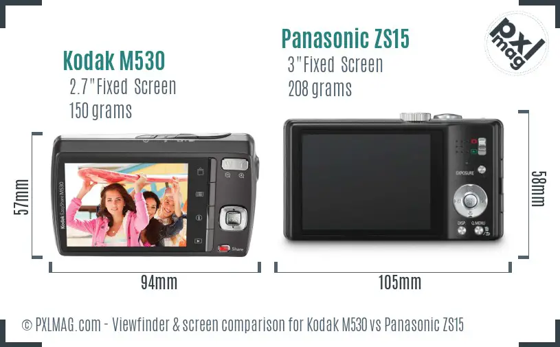 Kodak M530 vs Panasonic ZS15 Screen and Viewfinder comparison
