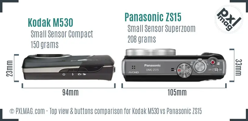 Kodak M530 vs Panasonic ZS15 top view buttons comparison