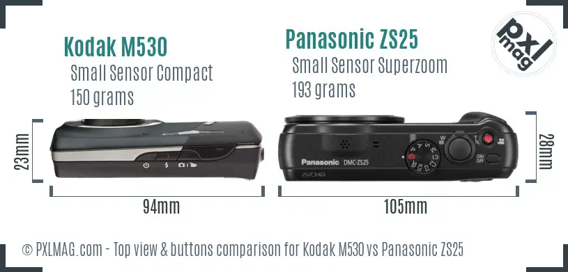 Kodak M530 vs Panasonic ZS25 top view buttons comparison