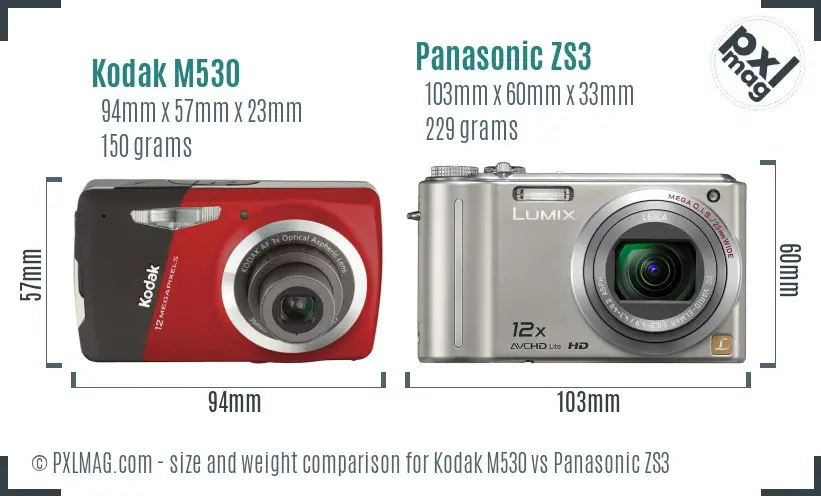 Kodak M530 vs Panasonic ZS3 size comparison