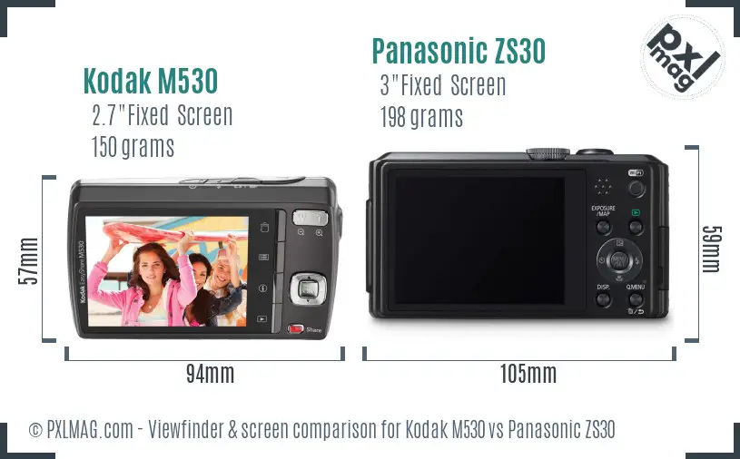 Kodak M530 vs Panasonic ZS30 Screen and Viewfinder comparison