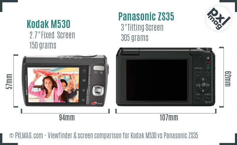 Kodak M530 vs Panasonic ZS35 Screen and Viewfinder comparison
