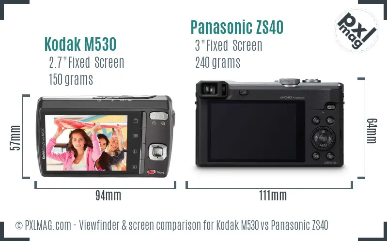 Kodak M530 vs Panasonic ZS40 Screen and Viewfinder comparison