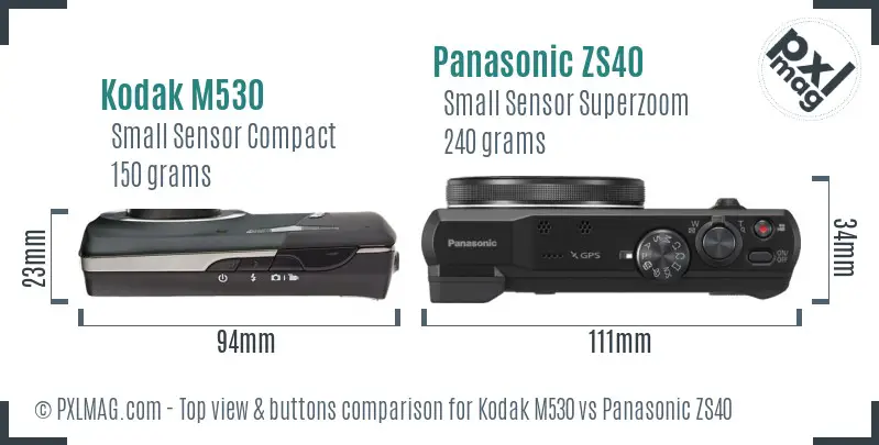 Kodak M530 vs Panasonic ZS40 top view buttons comparison