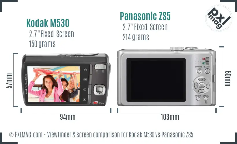 Kodak M530 vs Panasonic ZS5 Screen and Viewfinder comparison