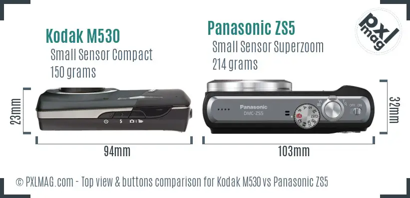 Kodak M530 vs Panasonic ZS5 top view buttons comparison