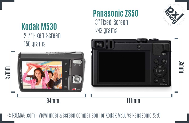 Kodak M530 vs Panasonic ZS50 Screen and Viewfinder comparison