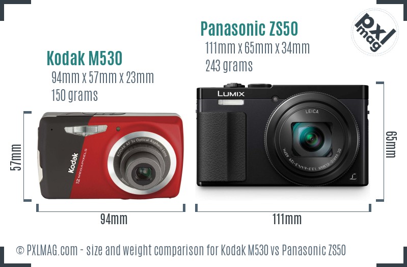 Kodak M530 vs Panasonic ZS50 size comparison