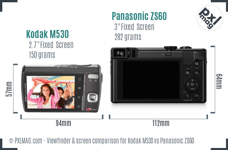 Kodak M530 vs Panasonic ZS60 Screen and Viewfinder comparison