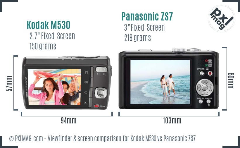 Kodak M530 vs Panasonic ZS7 Screen and Viewfinder comparison