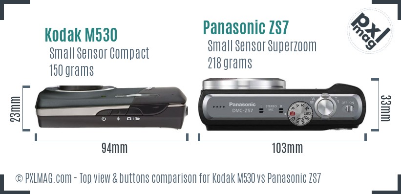 Kodak M530 vs Panasonic ZS7 top view buttons comparison