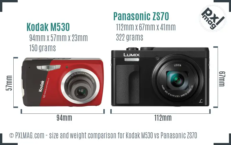 Kodak M530 vs Panasonic ZS70 size comparison