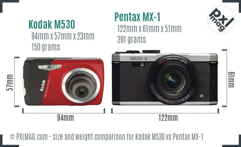 Kodak M530 vs Pentax MX-1 size comparison