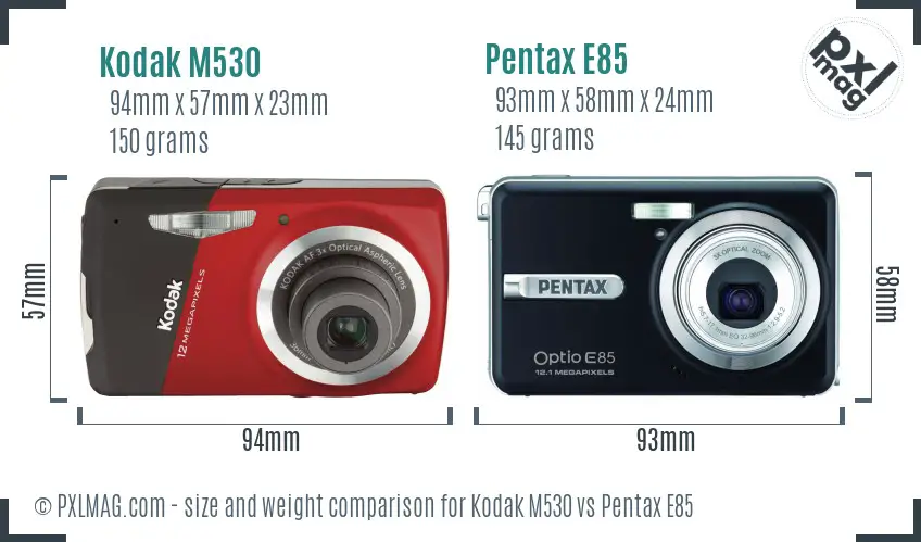 Kodak M530 vs Pentax E85 size comparison