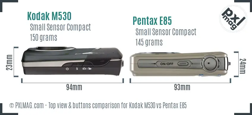 Kodak M530 vs Pentax E85 top view buttons comparison