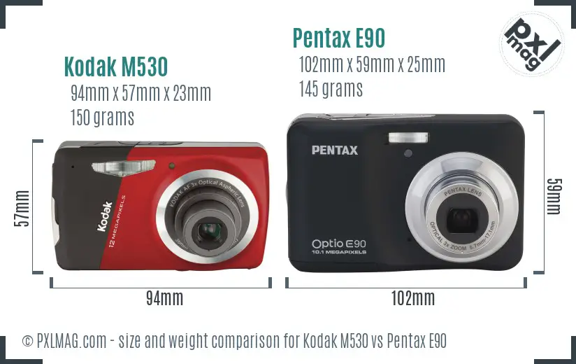 Kodak M530 vs Pentax E90 size comparison