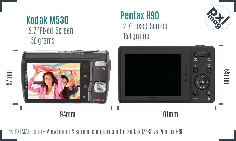 Kodak M530 vs Pentax H90 Screen and Viewfinder comparison