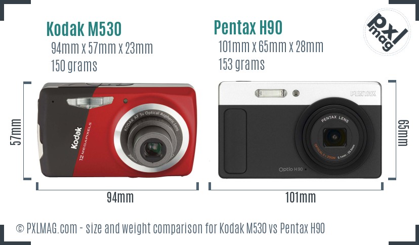 Kodak M530 vs Pentax H90 size comparison Kodak M530 vs Pentax H90 size comparison
