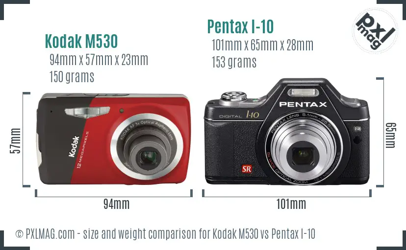 Kodak M530 vs Pentax I-10 size comparison