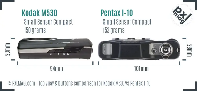 Kodak M530 vs Pentax I-10 top view buttons comparison