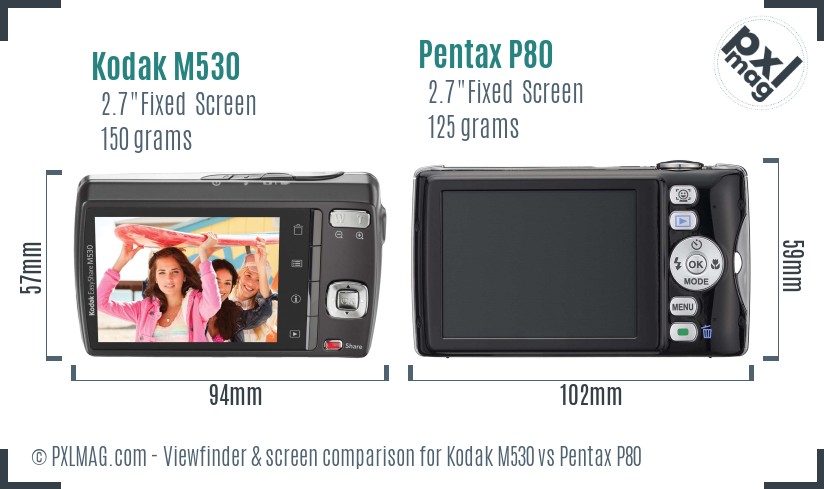 Kodak M530 vs Pentax P80 Screen and Viewfinder comparison