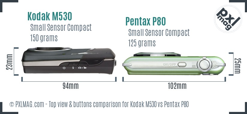 Kodak M530 vs Pentax P80 top view buttons comparison