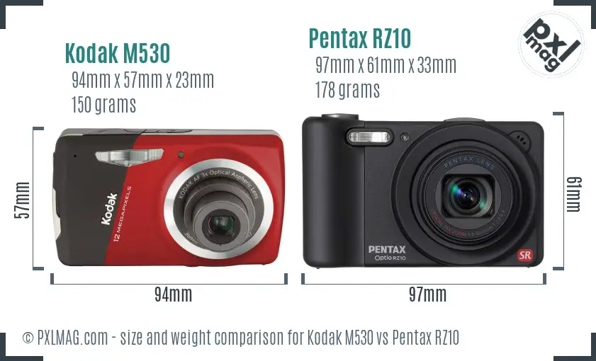Kodak M530 vs Pentax RZ10 size comparison Kodak M530 vs Pentax RZ10 size comparison