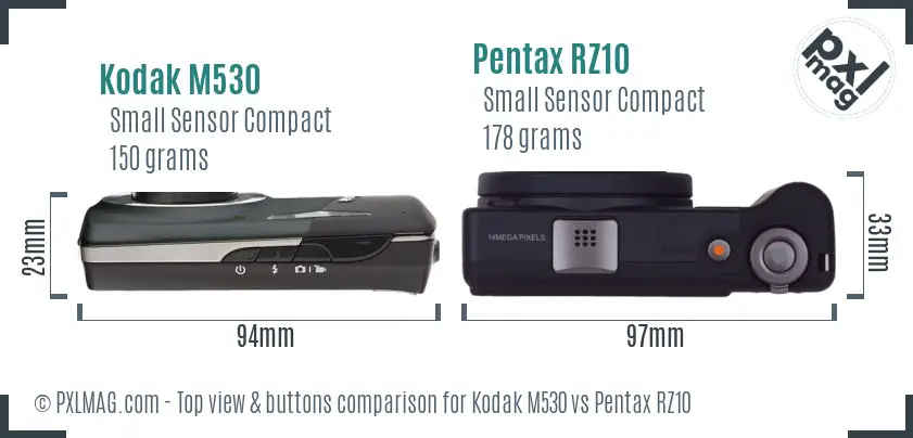 Kodak M530 vs Pentax RZ10 top view buttons comparison Kodak M530 vs Pentax RZ10 top view buttons comparison