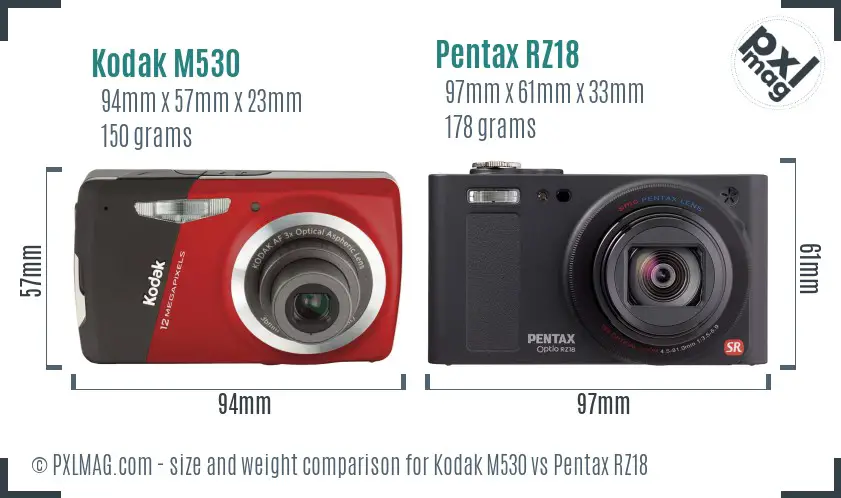 Kodak M530 vs Pentax RZ18 size comparison