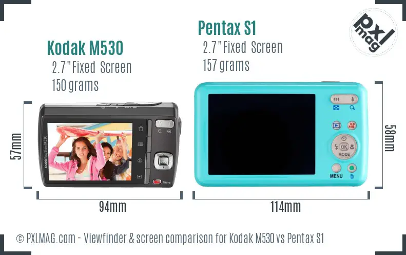 Kodak M530 vs Pentax S1 Screen and Viewfinder comparison Kodak M530 vs Pentax S1 Screen and Viewfinder comparison
