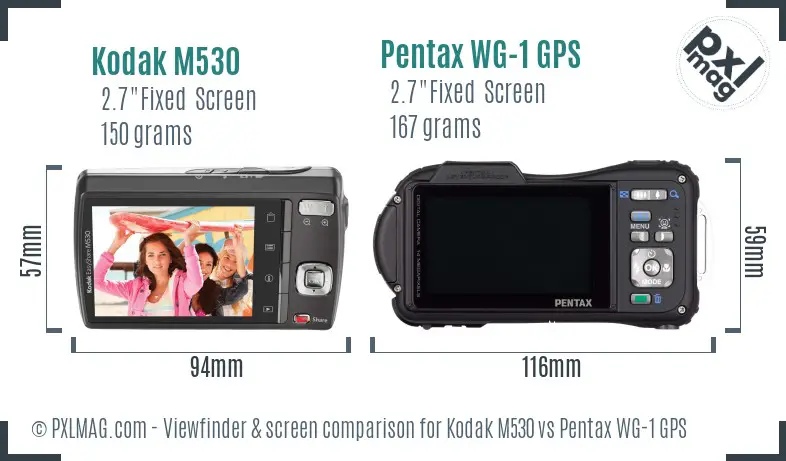 Kodak M530 vs Pentax WG-1 GPS Screen and Viewfinder comparison