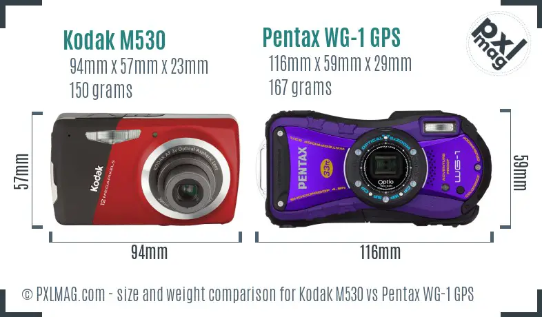 Kodak M530 vs Pentax WG-1 GPS size comparison