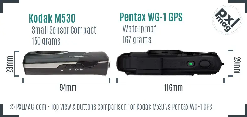 Kodak M530 vs Pentax WG-1 GPS top view buttons comparison