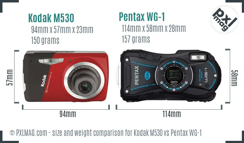 Kodak M530 vs Pentax WG-1 size comparison