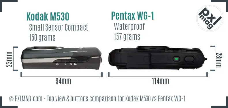 Kodak M530 vs Pentax WG-1 top view buttons comparison