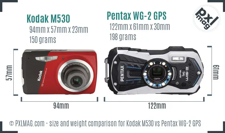 Kodak M530 vs Pentax WG-2 GPS size comparison