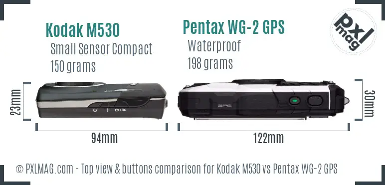 Kodak M530 vs Pentax WG-2 GPS top view buttons comparison