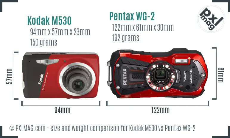 Kodak M530 vs Pentax WG-2 size comparison